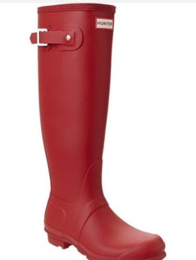 Hunter Red Tall Adjustable Buckle Rain Boot